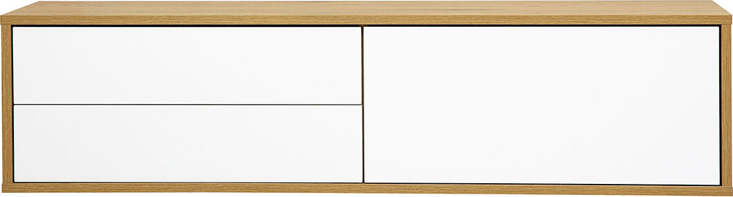 Miliboo Wand-TV-Möbel mit weißer Oberfläche und hellem Eichenholz L120 cm FLEXO