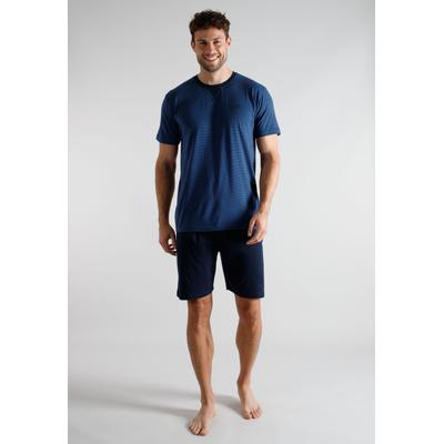 Shorty TOM TAILOR, Herren, Gr. 52, blau (blau, mittel, ringel), Single Jersey, Obermaterial: 100% Baumwolle, Homewear-Sets Shorty, aus Baumwolle, Single Jersey Material, als Sleepwear
