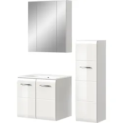 BADMÖBEL SET 3-teilig weiß Hochglanz 105 cm, Badkombination inklusive Waschbecken