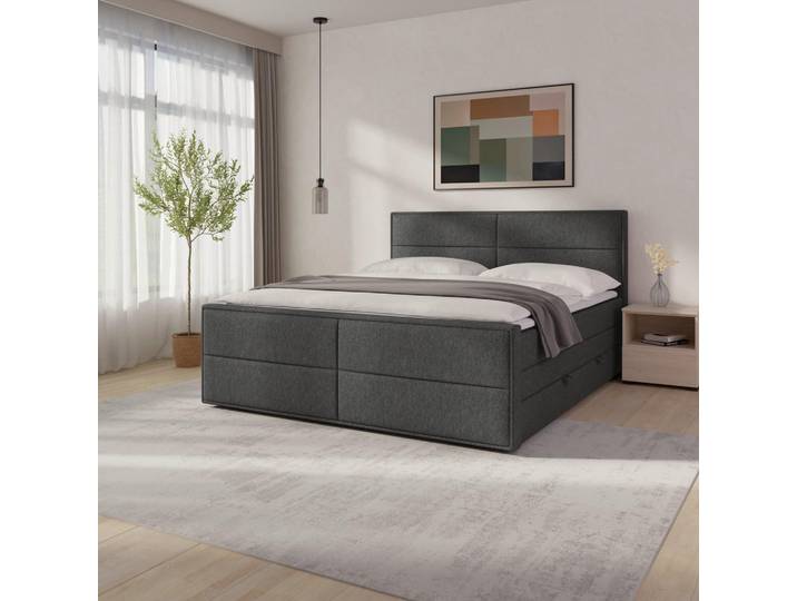 Livetastic Boxspringbett, Anthrazit, Holz, Metall, Kunststoff, Birke, Buche,Birke, Buche, teilmassiv, Hartholz,teilmassiv, Hartholz, H4, Höhe ca. 16 cm, 180x200 cm, Bettkasten, Matratze, gepolstertes Kopfteil, Topper durchgehend, Schlafzimmer, Betten, Doppelbetten