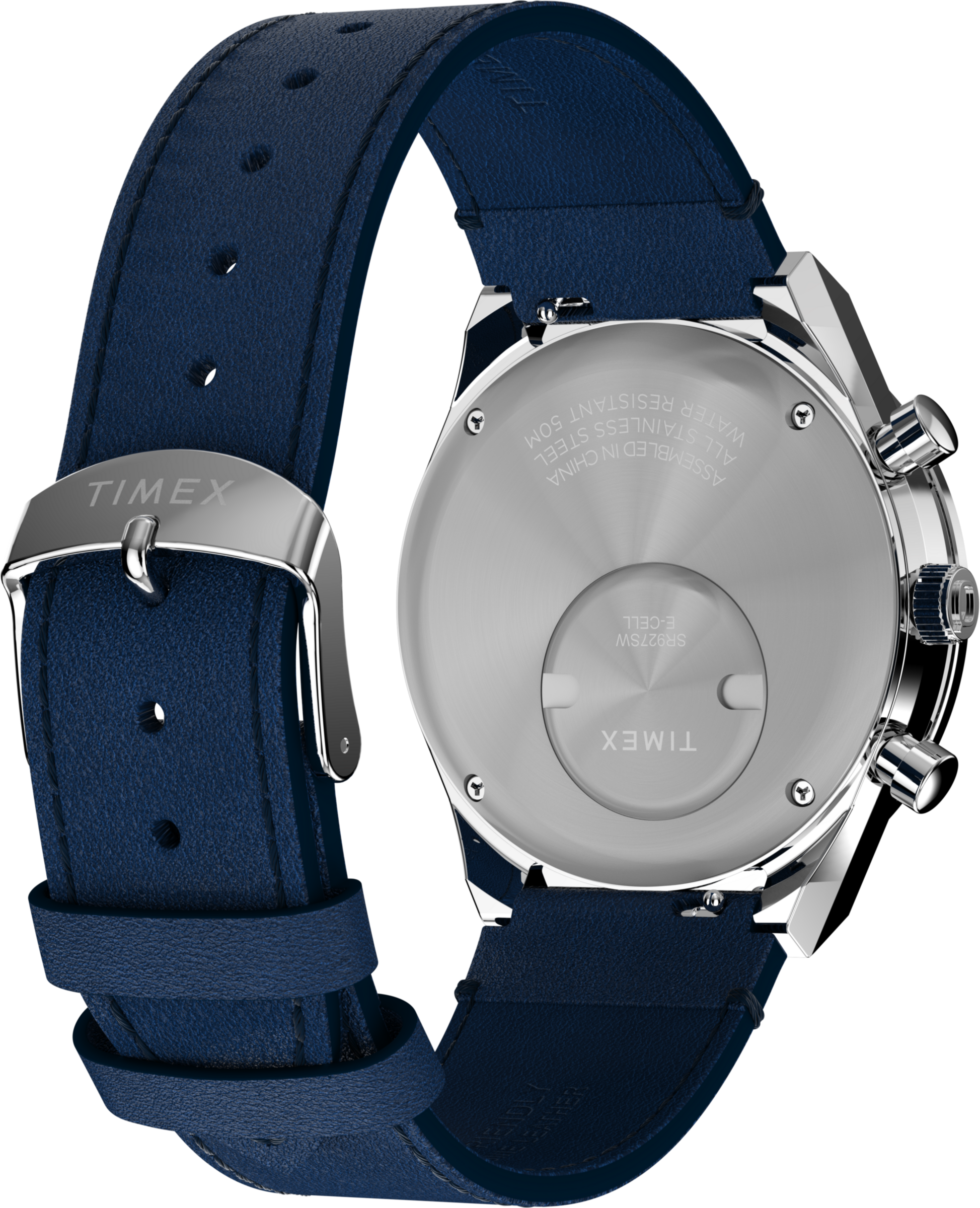 Chronograph TIMEX "DIVER INSPIRED", blau (dunkelblau, dunkelblau), Armbanduhren, Damen, silberfarben, Chronograph, Quarzuhr, Armbanduhr, Damenuhr, Lederarmband,Stoppfunktion,Datum