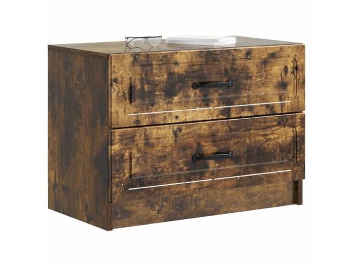 KTHLBRH Nachttisch mit 2 Schubladen, Eichenholz, 62 x 34,5 x 44,5 cm Technisches Holz, schwarze Griffe, Vintage-Stil, einfache Wartung