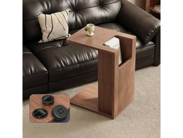 C-förmiger Beistelltisch aus Massivholz mit Offener Ablage, Platzsparend Platzsparender Beistelltisch Couch in C-Form mit offener Ablage für Sofa, Bett, Wohnzimmer, Schlafzimmer und kleine Räume