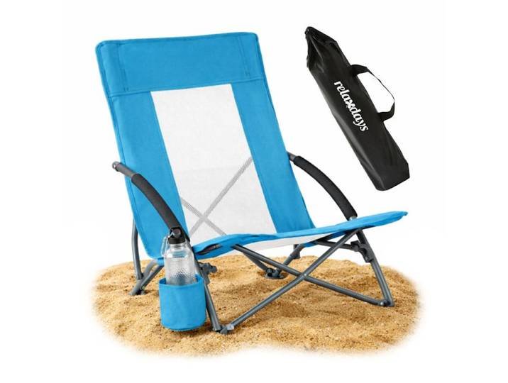 Relaxdays Chaise de plage pliable, porte-boisson