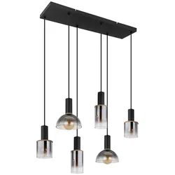 Pendelleuchte Hängelampe Esszimmerleuchte Wohnzimmerlampe, Metall Glas rauchfarben, 6x E27 Fassungen, LxBxH 77x33x120 cm