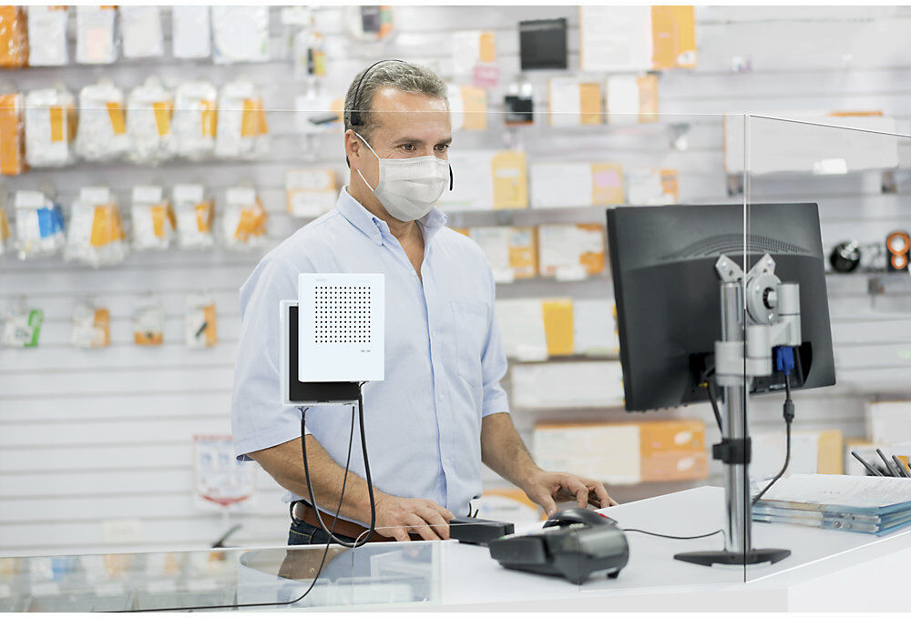 kaiserkraft Gegensprechanlage VoiceBridge Standard/Bluetooth, 2 Sprechstellen, 1 Headset, kontaktlos, netzbetrieben
