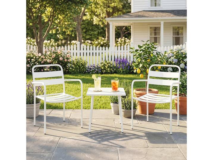 Outsunny Ensemble Bistro Métal 3pcs Table Verre 2 Chaises Résistant