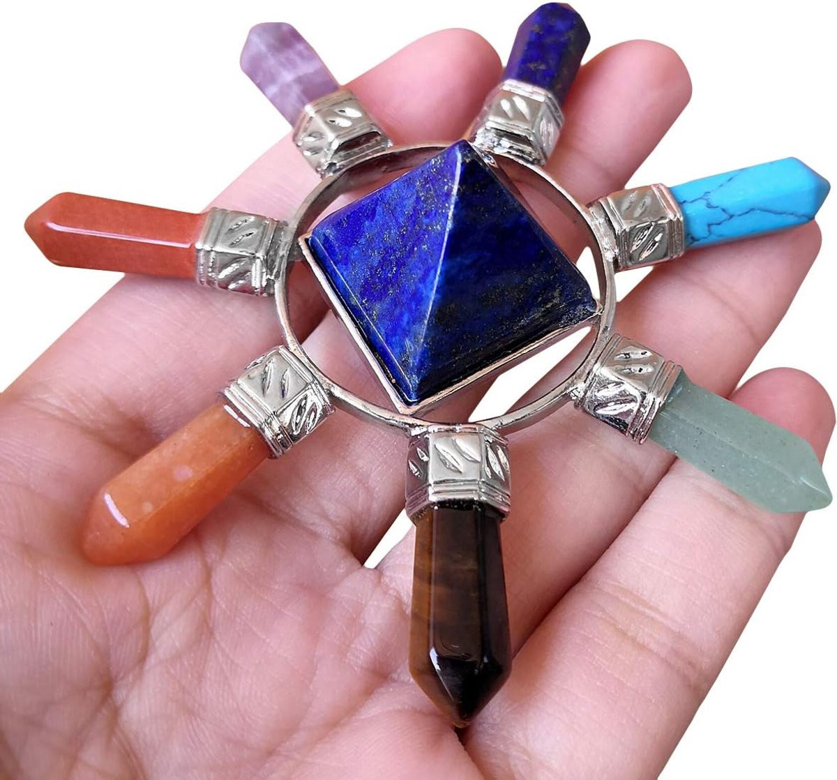 Lapis Lazuli Reiki Kristallen Piramide met 7 Chakra-stenen voor Energiegeneratie en Decoratie