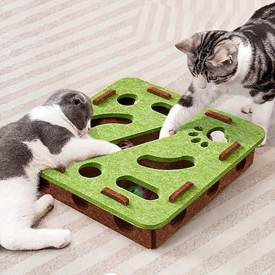 Interaktives Katzenspielzeug aus Holz: Intelligenzpuzzle, Futterbox mit Leckerli und Glöckchenbällen, Spielzeug zur Beschäftigung, für Katzenwelpen und ausgewachsene Wohnungskatzen.