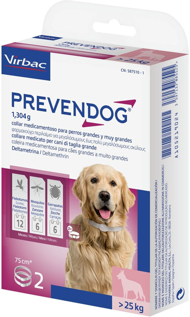 VIRBAC Prevendog 2 Collari Antiparassitari per Cani oltre 25KG 2 COLLARI