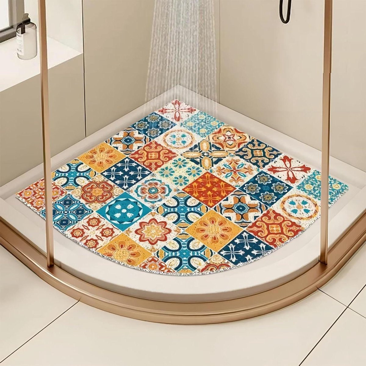 Merkloze antislip hoekdouchemat met afvoer, 75 x 75 cm