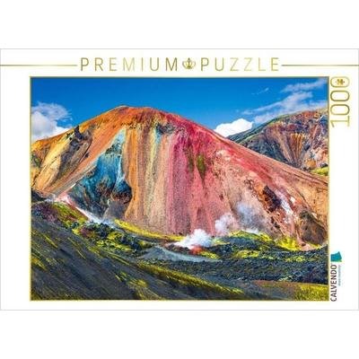 CALVENDO Puzzle Island, Regenbogen Vulkanberge Landmannalaugar | 1000 Teile Lege-Größe 64x48cm Foto-Puzzle für glückliche Stunden
