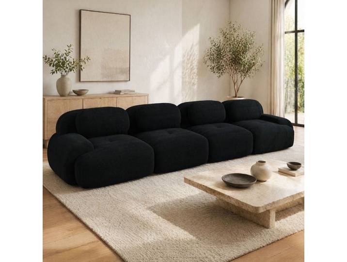 PENQUR Canapé droit modulaire 4 places sans cadre 388 x 103 x 70 cm velours côtelé noir