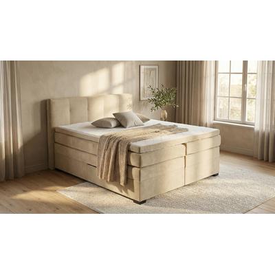 Boxspringbett ED EXCITING DESIGN "FANES, Doppelbett mit Bettkasten und Taschenfederkernmatratze H3", beige, B:190cm L:212cm, 100% Polyester, Komplettbetten, Boxspringbett, mit 7cm Visco-Topper, hochwertiger Microvelours-Bezug, 180x200cm, Topseller