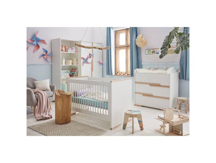 Chambre complète lit bébé évolutif - commode à langer - armoire Pinio Snap Blanc et bois