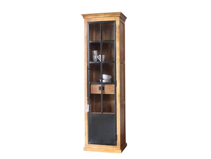Schrank HOXT 60cm schmal massiv Mangoholz & Eisen Vitrine Industrial