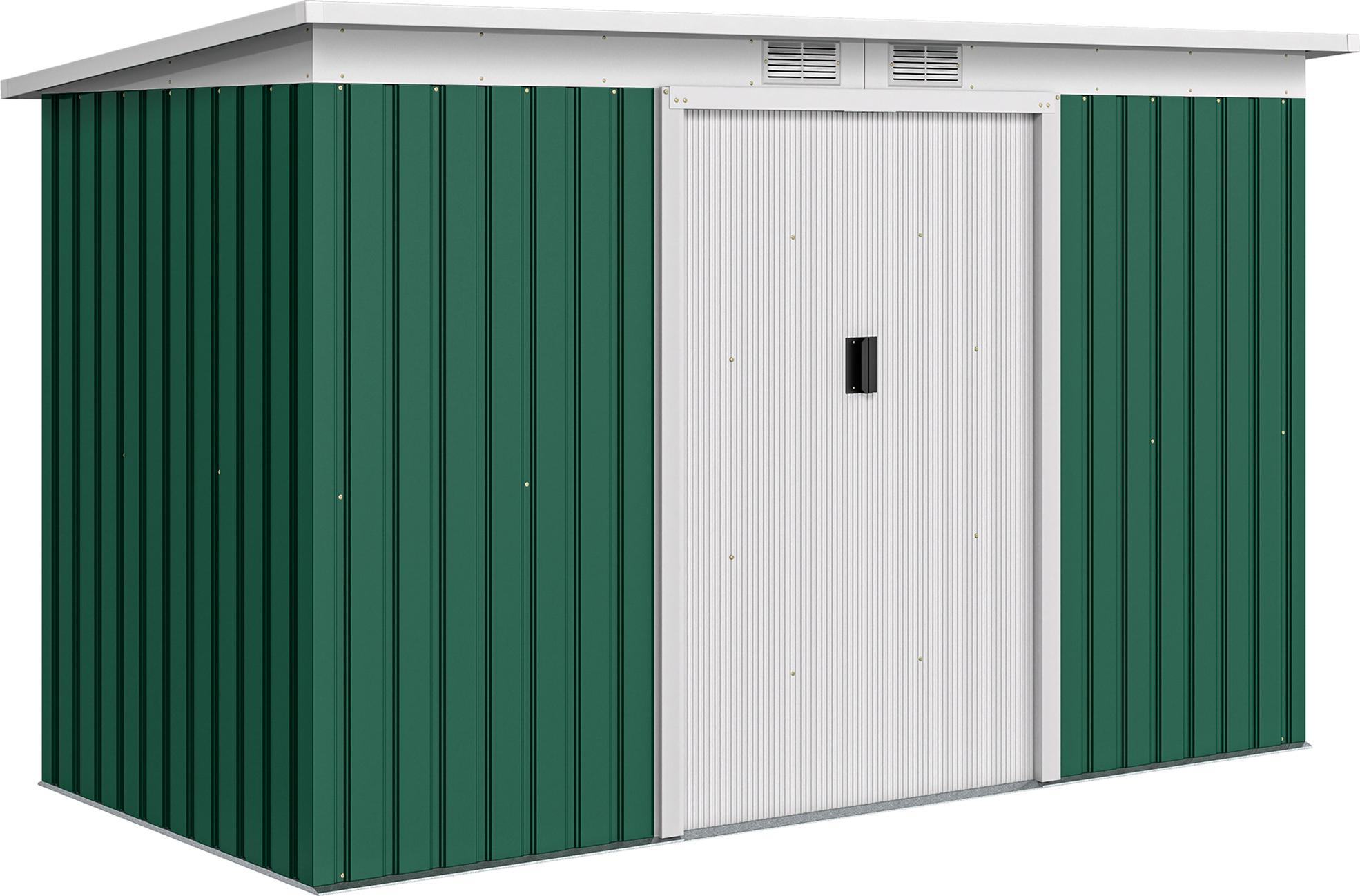 Metall Gerätehaus 6,3m³ 280x130x172cm Geräteschuppen mit Pultdach Schiebetür wetterfest Gartenhaus Outdoor Garten Schuppen Schrank für Hinterhof Außenbereich Anthrazit, Dunkelgrün