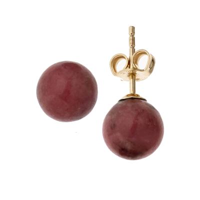 Paar Ohrstecker JOBO "Kugel Ohrringe 8 mm dunkelrot", rosa (rot), Ohrringe, Damen, 8mm, Gelbgold 333, 333 Gold mit Rhodonit