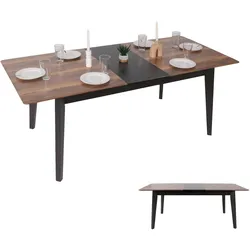Esszimmertisch HWC-M57, Esstisch, Massiv-Holz Laminat Melamin 160-200x90cm, ausziehbar Sheesham Holz-Optik, dunkle Beine