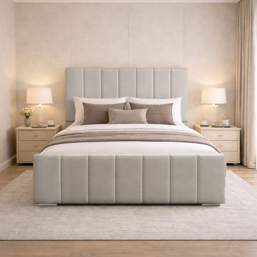 Canora Grey Connell Upholstered Bed Frame Silver Kingsize (5')