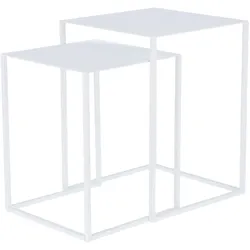 Beistelltisch Set PUR aus Metall, modern und pulverbeschichtet, quadratisch, Weiß, 2-teilig