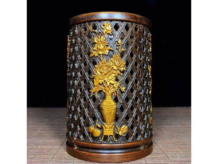 Porte-stylo Antique en Bronze d'imitation, épais, violet, cuivre plaqué or, creux, fleur quatre saisons, parfum, vente en gros