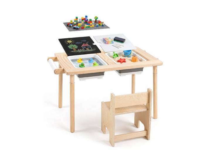 COSTWAY Kindersitzgruppe mit doppelseitiger Tischplatte, 2 Boxen, (2-tlg)