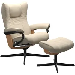 Stressless Sessel mit Hocker Wing Cross Leder Beige Batick Cream M (Medium)