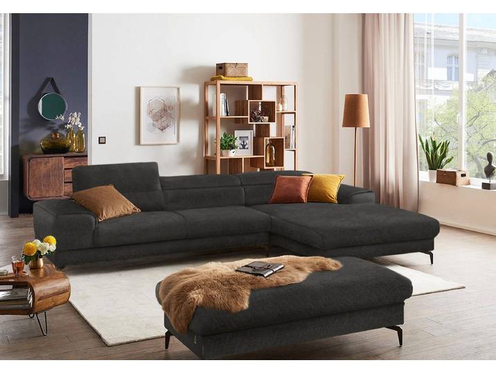 Ecksofa, Anthrazit, 343x193 cm, Chenille, Kopfteilverstellung & Sitztiefenverstellung, Modern, W.SCHILLIG