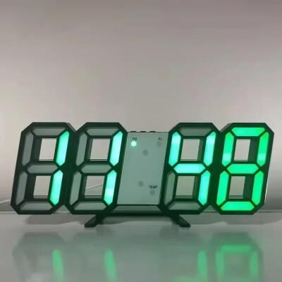 Inspired Finds 3D LED Digital Wall Clock With Alarm Temperature Display Modern Home Decor green Matrix Display