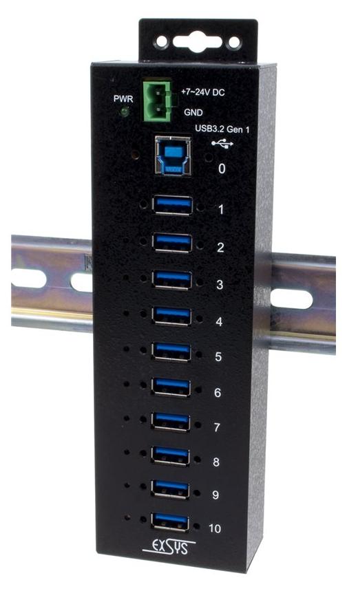 Exsys USB 3.2 Gen1 Hub 10-Port Managed N. inkl.USB-Kabel DIN-Rail-Kit - Kabel-/Adapterset - Digital/Daten