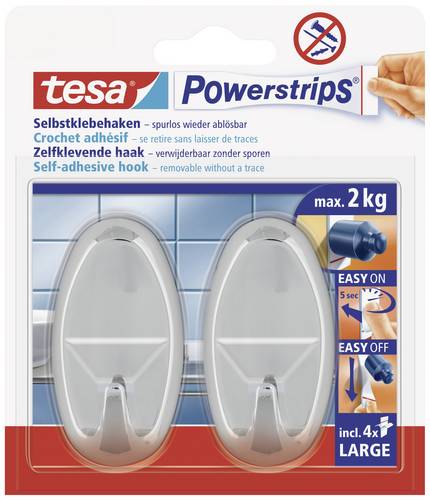 tesa POWERSTRIPS Klebehaken Large Oval Chrom Inhalt: 2 St.