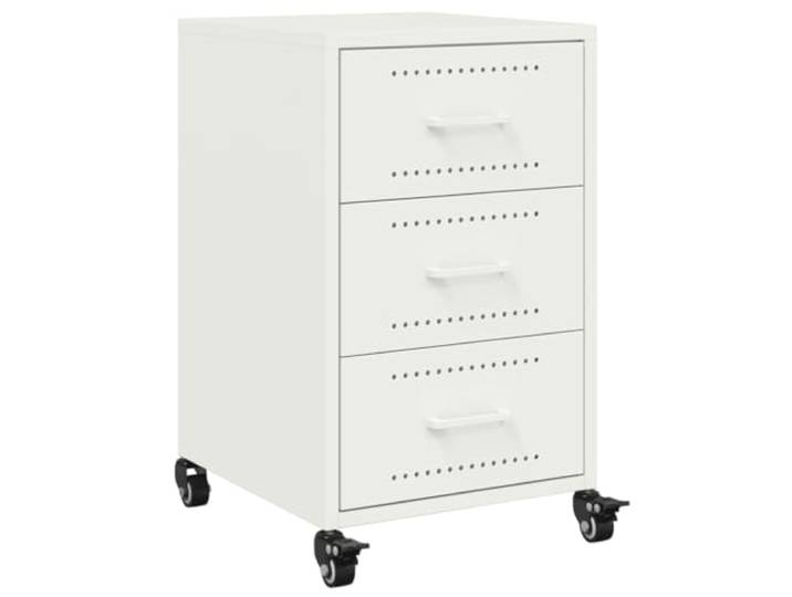 Coespram Nachttisch Weiß mit 3 Schubladen Rollwagen Metall 36x39x59 cm Mobiler Beistellschrank fürs Schlafzimmer: 4 Rollen bieten Flexibilität, drei Fächer ordnen Bücher griffbereit.