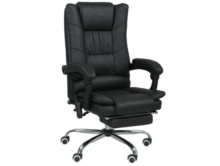 Vinsetto Massage-Bürostuhl, Schreibtischstuhl mit Heizfunktion, Fußstütze, Schwarz, Kunststoff, 70x118x64 cm, Büromöbel, Bürostühle, Drehstuhl