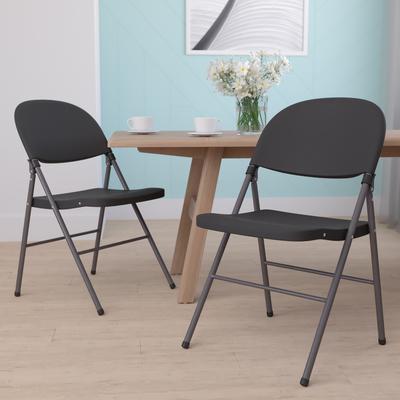 Flash Furniture 2 PK 330 lb. Capacity Plastic Folding Chair with Charcoal Frame