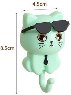 Uplift Treasures Cartoon Cat Wall Hooks Waterproof Decorative Sticky Hooks green