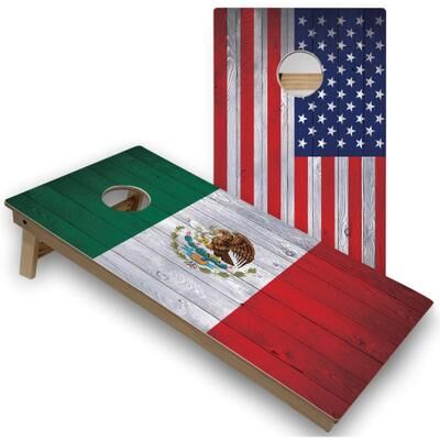 Skip's Garage Solid Wood Cornhole Boards - Mexico & USA Flag Design