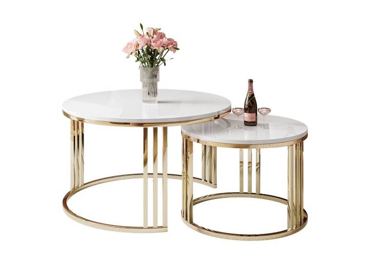 COUCHTISCH 2 in 1 LORI verchromt gold Hochglanz