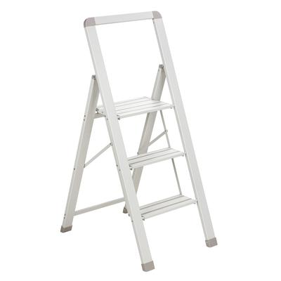 Klapptritt "JOLIE", weiß (beige), B:45,6cm H:107cm L:65,4cm, Aluminium, SCHÖNER WOHNEN-KOLLEKTION, Leitern, Klapptrittleiter aus Aluminum mit rutschfesten Füßen