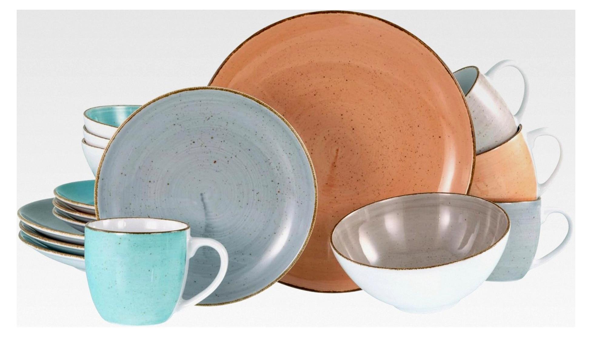 VINTAGE NATURE Serie, 16-teiliges Geschirrset, Kombiservice aus Porzellan, spülmaschinen- und mikrowellengeeignet, hergestellt in Europa