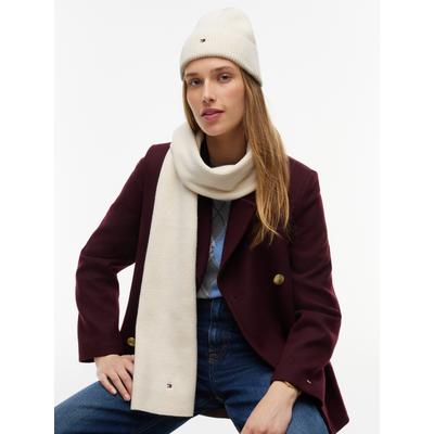 Beanie TOMMY HILFIGER "TH FLAG", Damen, soft cream, Strick, Baumwollmischung, Mützen Beanie, in Geschenkbox