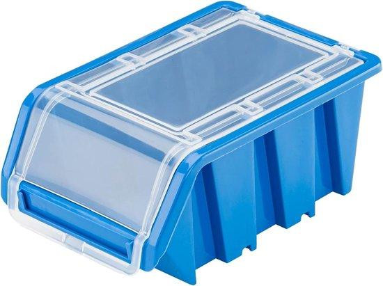 Set van 10 blauwe kunststof stapelboxen met deksel, B/D/H: 120 x 195 x 90 cm