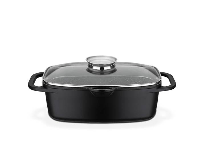 GSW Rôtissoire Universelle Gourmet Granit – rôtissoire avec couvercle\, idéale pour mijoter\, griller et rôtir\, pour induction et four – Noir\, Fonte d'aluminium\, 6 litres
