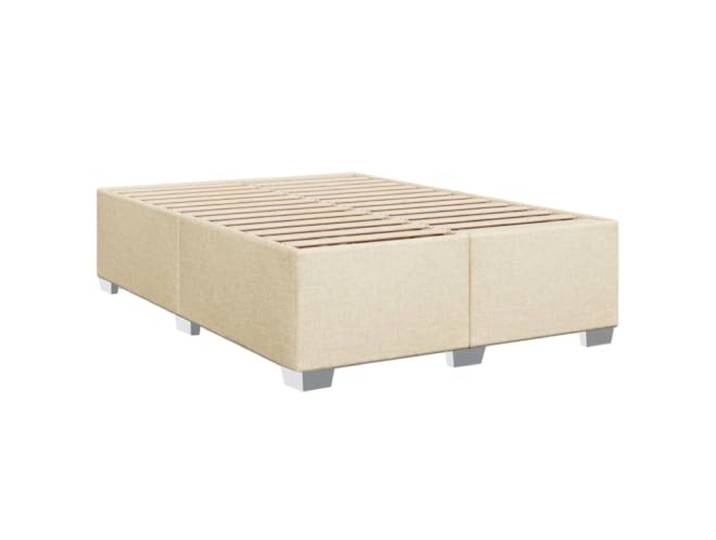KTHLBRH Bettgestell Stoff Creme 140 x 190 cm Gepolsterter Lattenrost, Füße aus Massivholz, einfache Montage