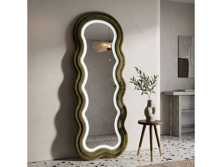 Miroir mural ondulé 60x160 cm LED inclus Clover Velours Vert