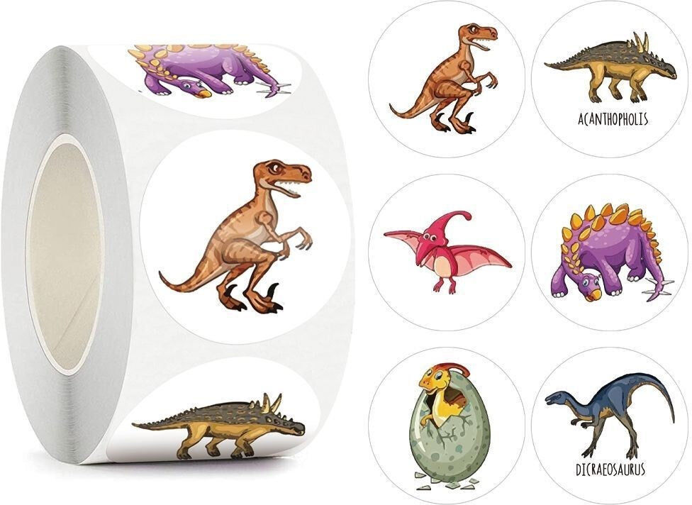 INCOVER Klistermærkerulle med 500 Tegneserie Dinosaurer - V3