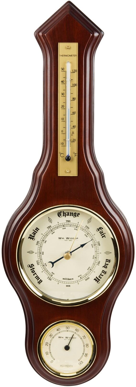 Wanduhr CHRISTOFFEL "Wetterstation Widdop", braun (nussbaumfarben), B:14cm H:4,5cm T:40cm, Wanduhren, Wanduhr nussbaumfarben B/H/T: 14cm x 4,5cm x 40cm