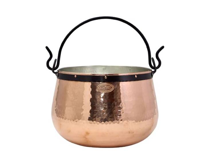 CopperGarden Kupferkessel 10 L mit Henkel - Hexenkessel I Robuster Kessel aus verzinntem Kupfer: Ideale Wärmeleitung I Lebensmittelechter Feuerkessel für Gulasch/Feuerzangenbowle uvm.