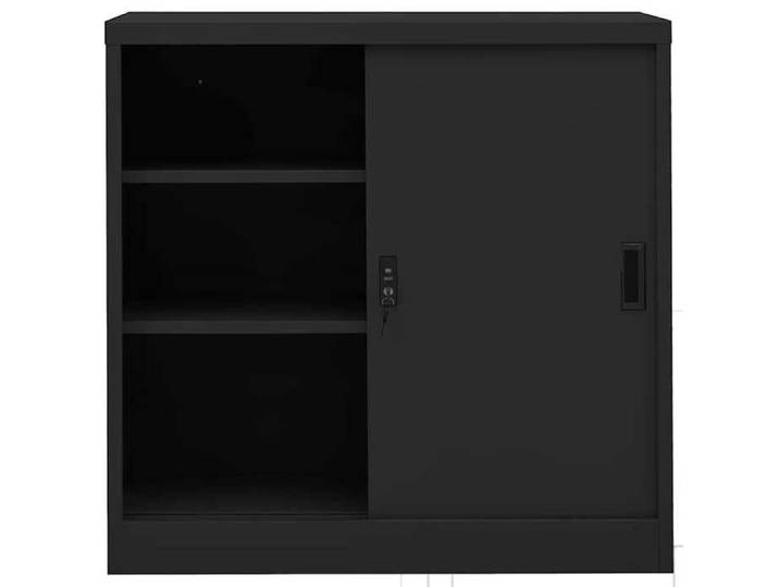Armoire de bureau porte coulissante - - Anthracite - Acier - 90x40x90 cm - 2 étagères réglables - Capacité 60 kg