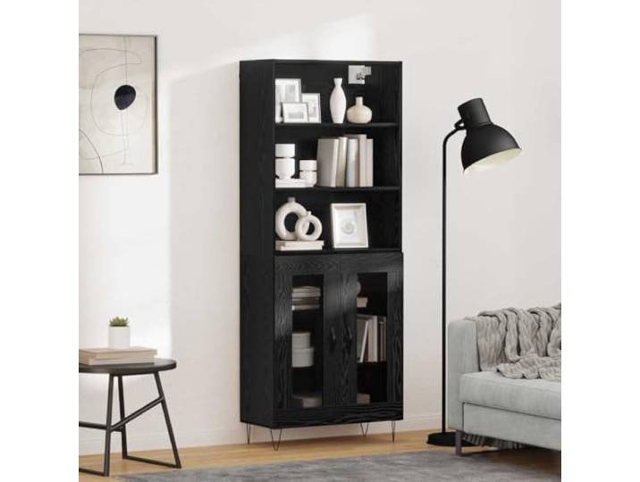 RJPLMFV Anrichte für Wohnzimmer, Eiche, Schwarz, Holz Praktische Regale, Eisenbeine für Esszimmer, Aufbewahrung von Geschirr